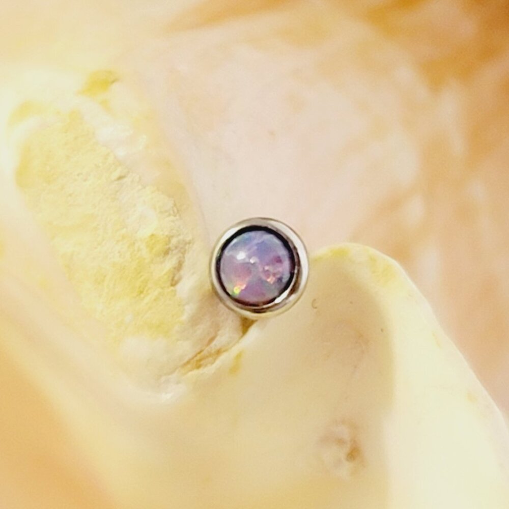 16G Simulated purple opal cartilage barbell jewelry tragus stainless steel NWT
